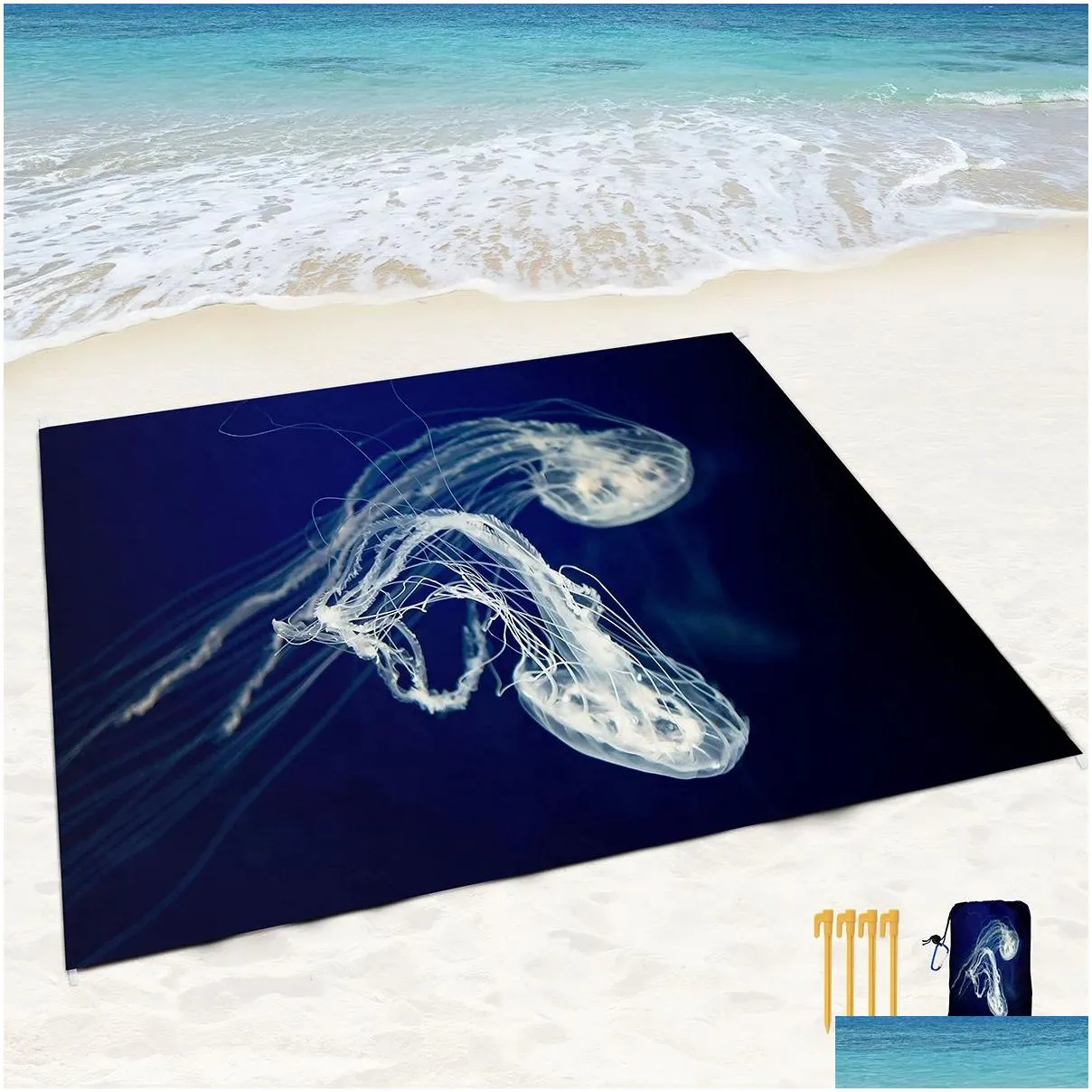 Mat Waterproof Sandproof Beach Blanket Sea Jellyfish Lightweight Portable Picnic Blanket Beach Mat for Outdoor Travel Camping Hiking