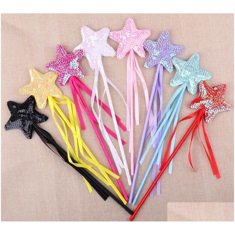 Christmas Toy Supplies Princess Fairy Wand Ribbon Sequins Star Elf Baton Angel Magic Stick Halloween Birthday Party Decorations 13 Dhxfa