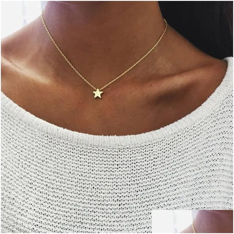 fashion gold star choker necklace women jewelry on neck chain bijoux collares mujer collier femme