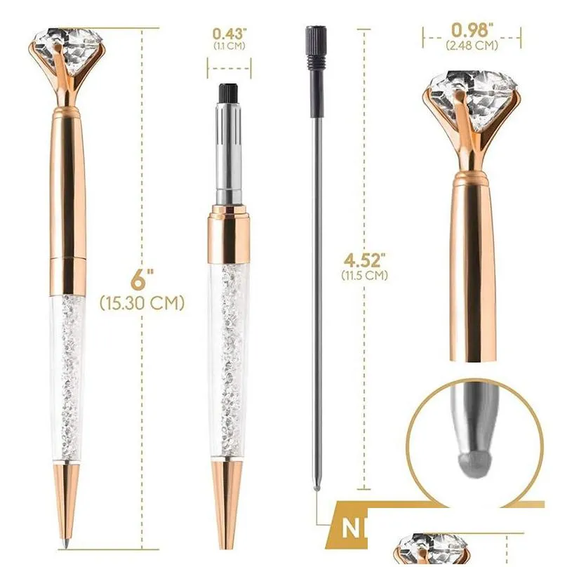 Ballpoint Pens Diamond Pen Big Crystal Stationery Ballpen Oily Rotate Twisty Black Refill Drop Delivery Office School Business Indus Dh8Kr