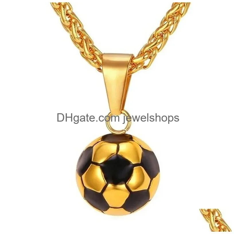 sports product football necklace with stainless steel chain necklace football boys gift necklace for men