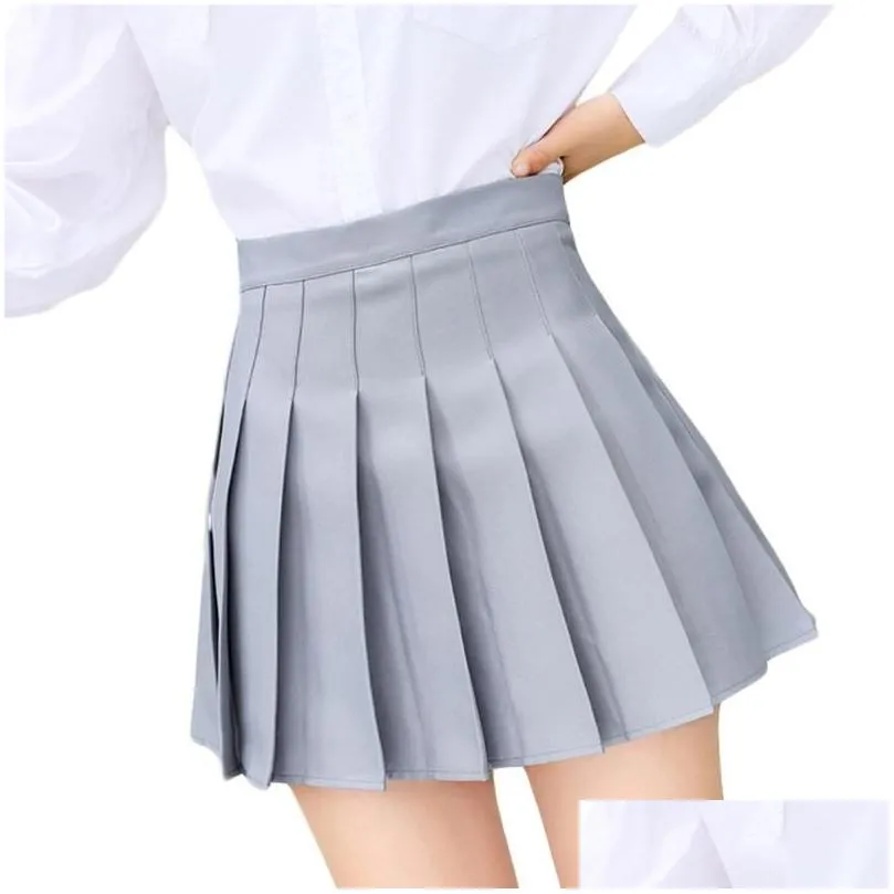 Skirts Women Girls High Waisted Pleated Skater A-Line Mini Skirt With Lining Shorts Simple Solid Color School Uniform Drop Delivery Dhyut