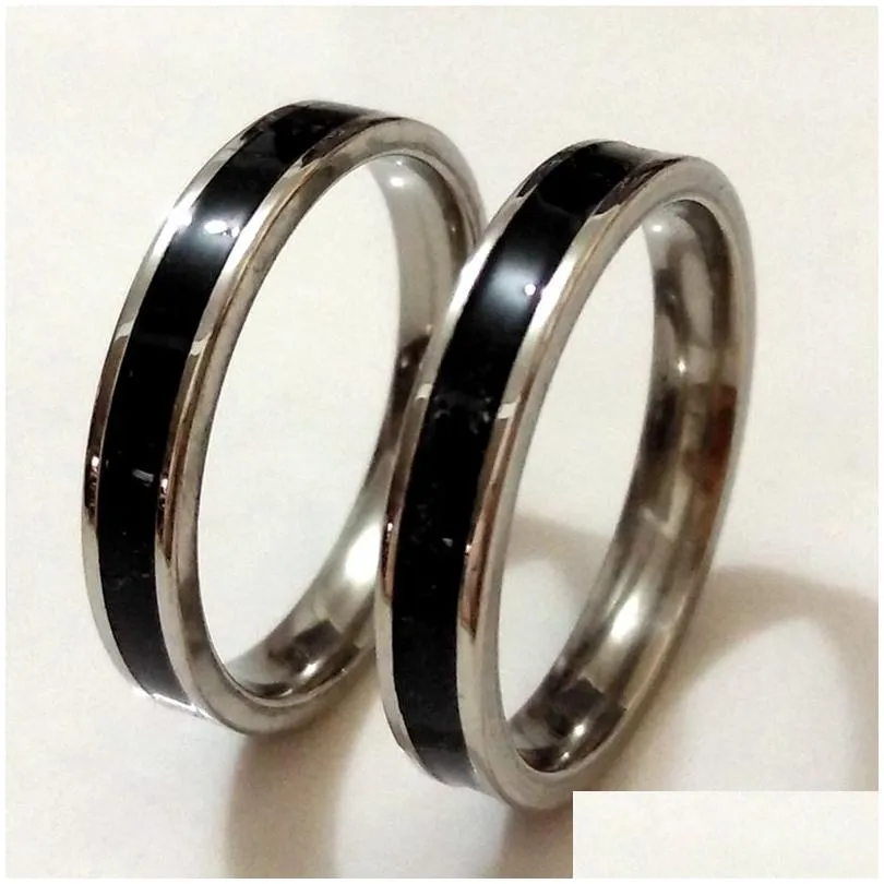 50pcs black enamel 4mm silver stainless steel wedding band rings men women fashion finger ring wholesale trendy jewelry sale party