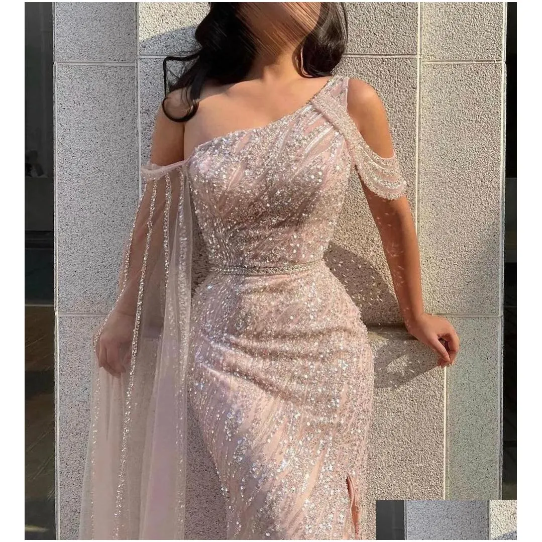 Prom 2023 Oct Aso Ebi Arabic Pink Mermaid Dress Sequined Lace Evening Formal Party Second Reception Birthday Engagement Gowns Dresse Otu6G