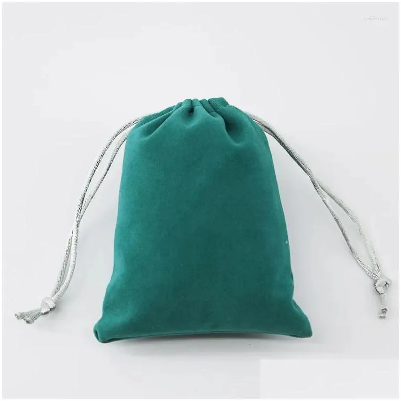 Jewelry Pouches 13 18cm 5pcs/lot Dark Turquoise Velvet Drawstring Dust Packaging Pouch Bag For Small Business Custom Logo