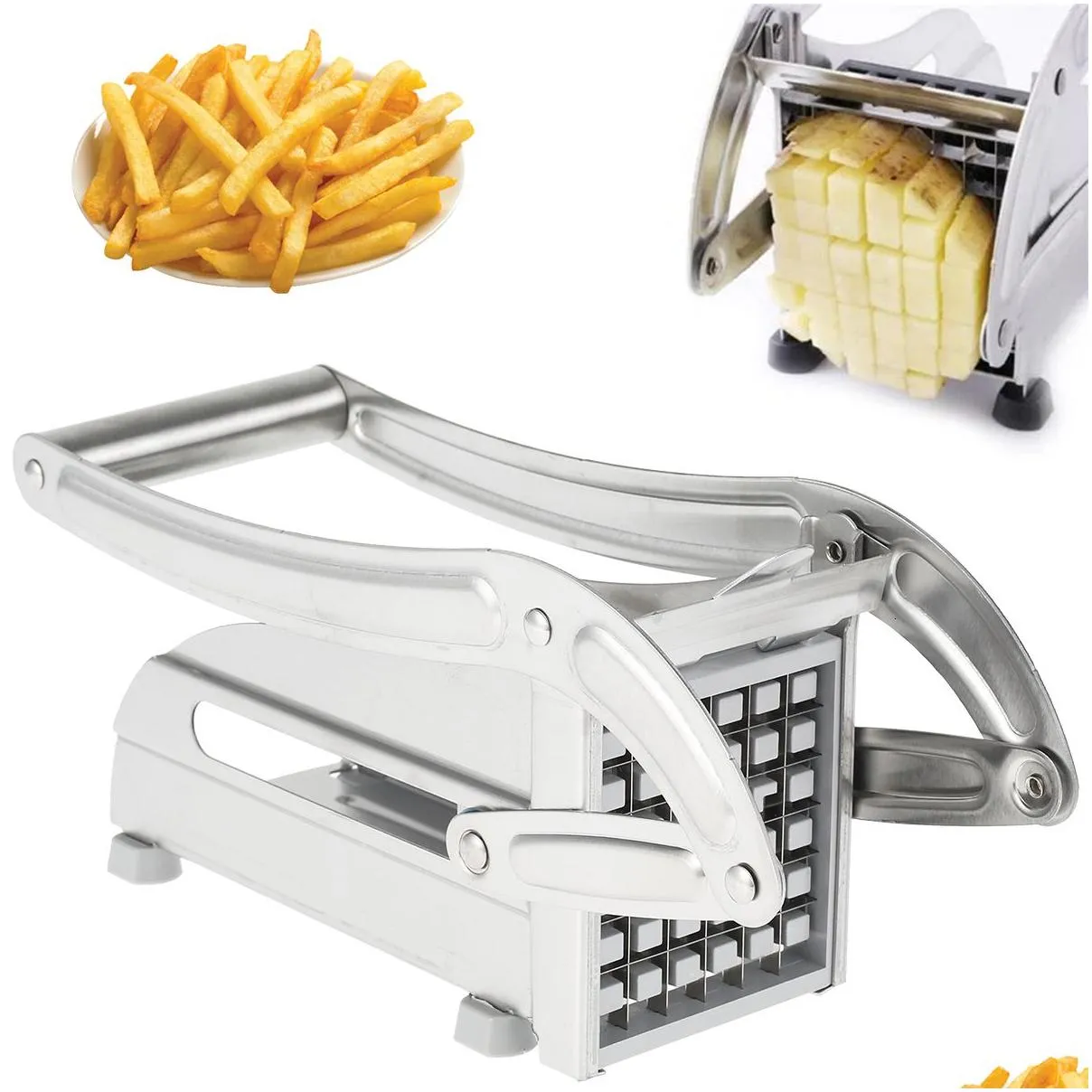 Fruit Vegetable Tools Stainless Steel French Fry Cutter Potato Slicer Multifunction Chopper with 2 Blades for Tomato Cooking 230728