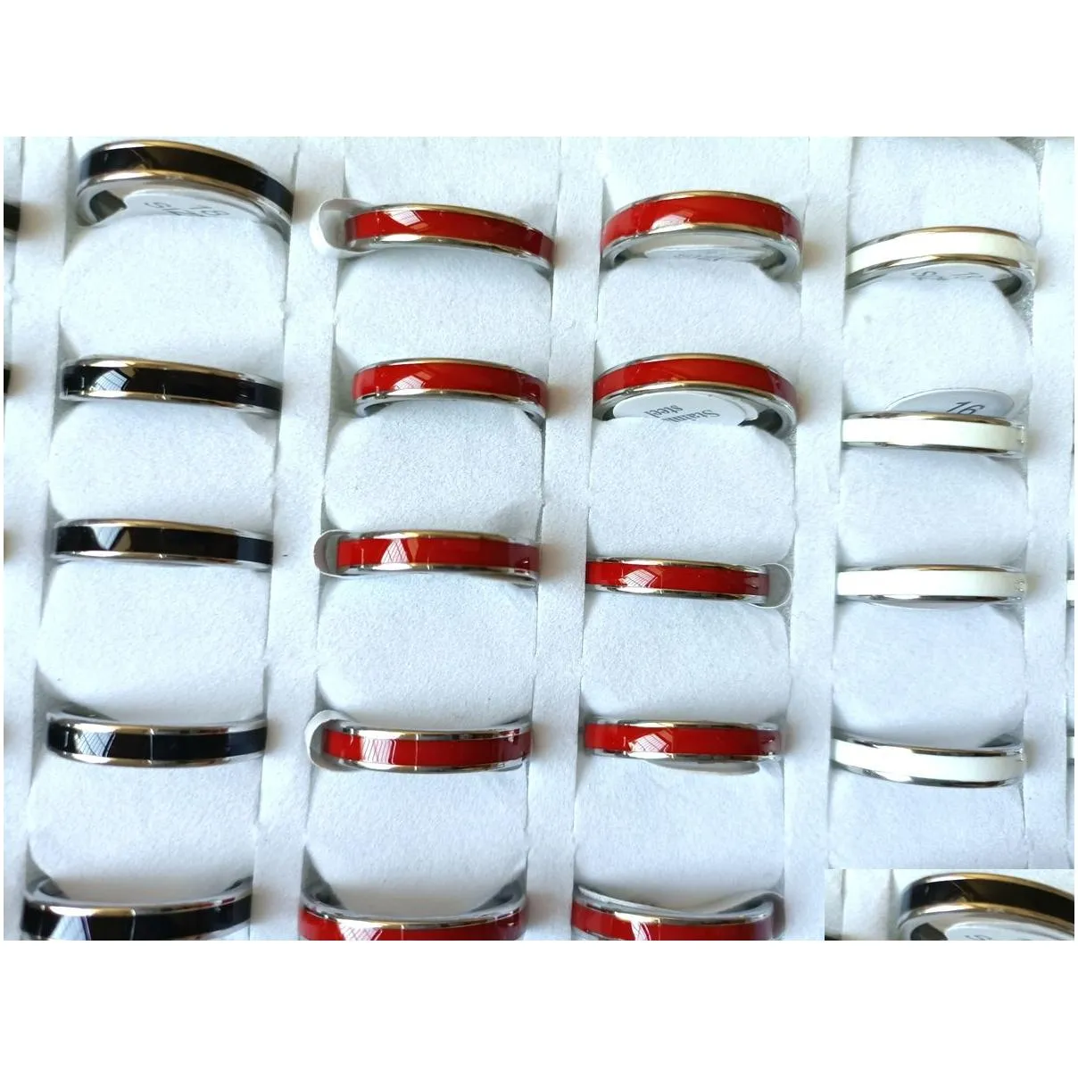 100pcs men women 4mm charm elegant ring classic stainless steel rings mix enamel comforable bithday gift party favor