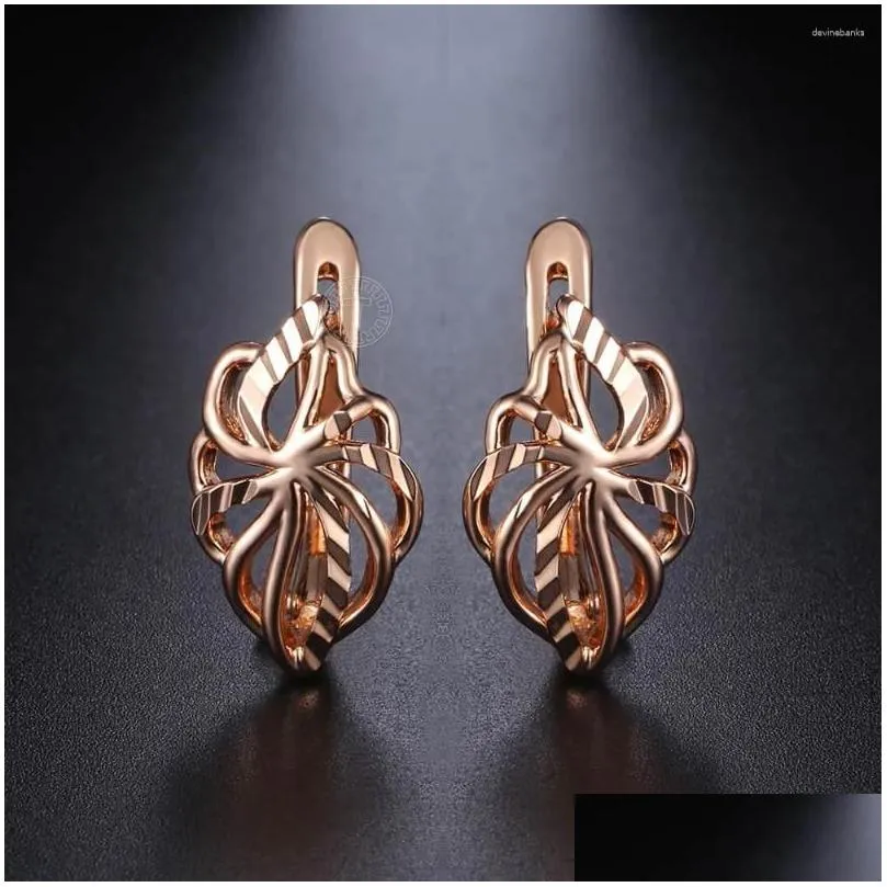 Dangle Earrings Davieslee 585 Rose Gold Color Elegant For Women Flower Shaped Fashion Jewelry Arrival Wedding Party Gifts DGE164A