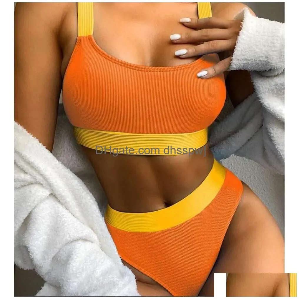 2024 split high waist solid color bikini womens swimsuit