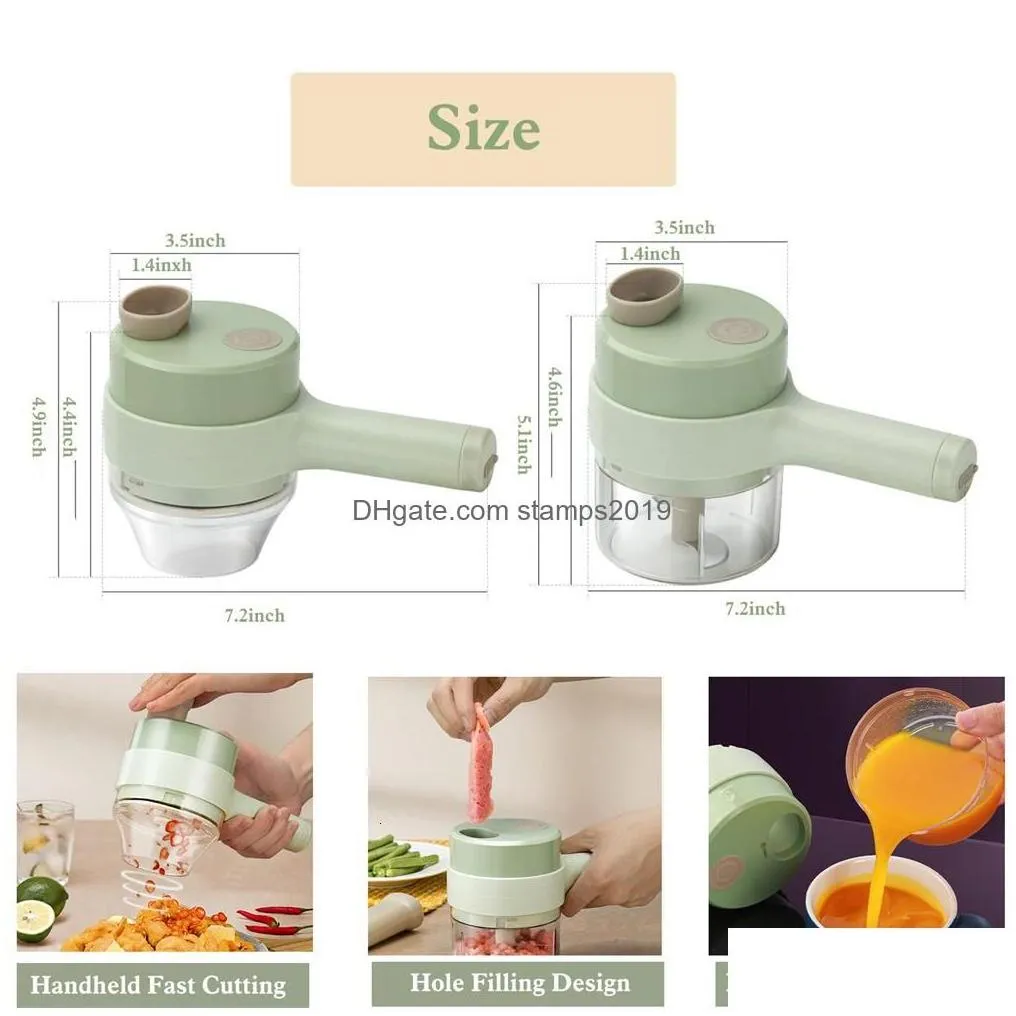 Fruit Vegetable Tools 4 In 1 Handheld Electric Slicer Usb Rechargeable Portable Food Processor Garlic Chili Onion Celery Ginger Me