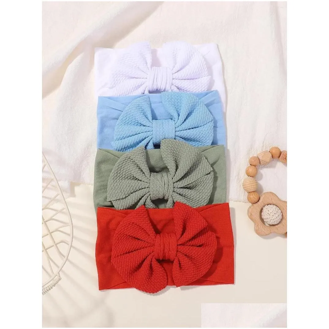 Hair Accessories 4Pcs Baby Headband Nylon Infants Toddlers Elastic Band For Born Girl Princess Bowknot Cute Wholesale