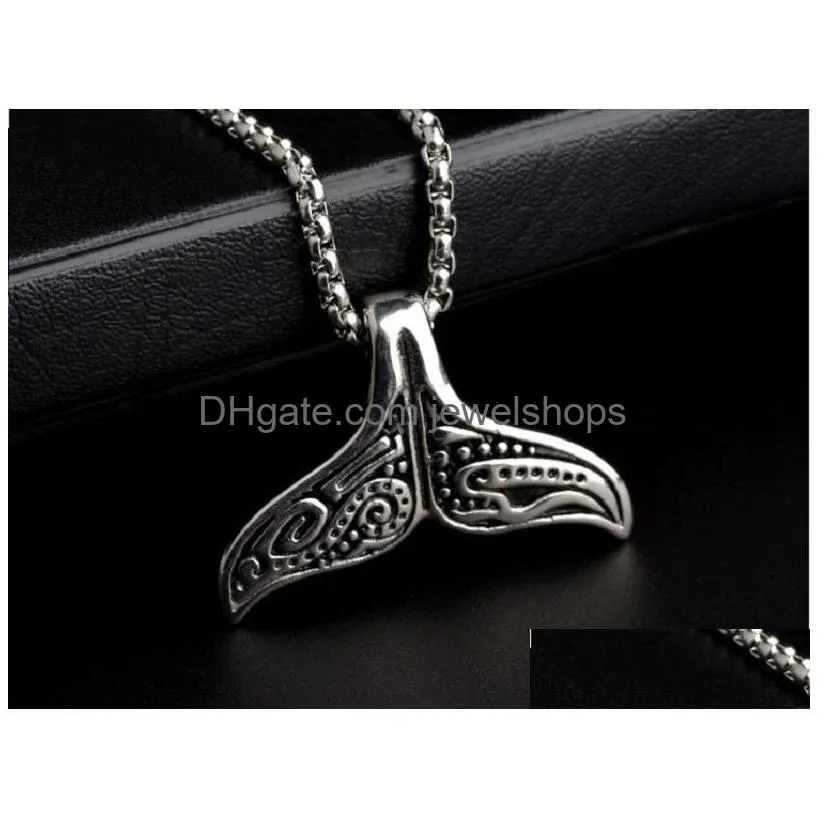 mens necklace stainless steel whale tail fish charm punk supernatural mermaid jewelry