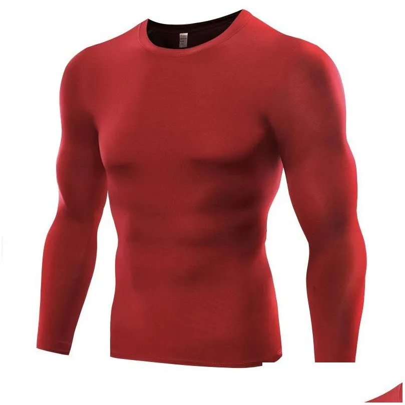 Wholesale- Long Sleeve Men T Shirt Compression Base Layer Tight Tops Under Skin T-shirt Tees