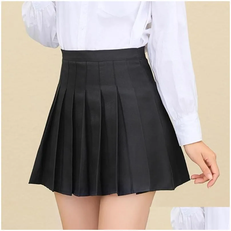 Skirts Women Girls High Waisted Pleated Skater A-Line Mini Skirt With Lining Shorts Simple Solid Color School Uniform Drop Delivery Dhyut