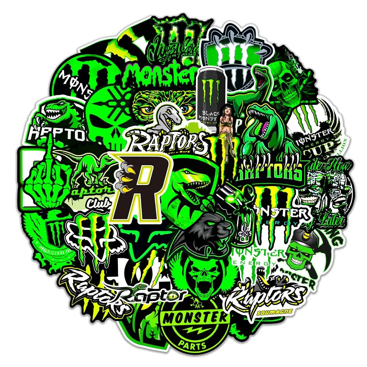 50Pcs Green Fluorescent Dazzle Personality Trend Sticker Monster hunter Stickers Graffiti Kids Toy Skateboard Car Motorcycle