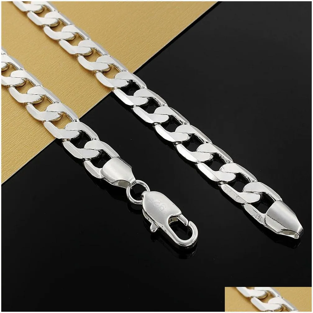 Chains 925 Sterling Sier Necklace For Mens 20 Inches Classic 8Mm Chain Luxury Jewelry Drop Delivery Necklaces Pendants Dh7Sz