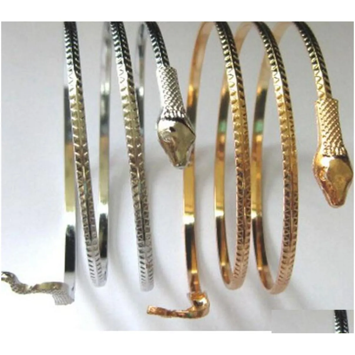 10pcs 70mm diameter punk snake charm banglefashion bracelets metal wristbands wholesale style mixed jewelry lots