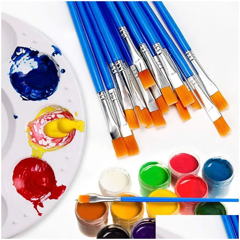 Paint Brushes Set 50 Pcs Kids Nylon Flat Hair Small Oil Watercolor Artist Painting Kits Bulk for Children