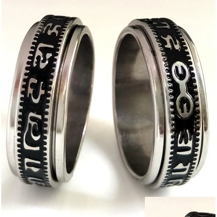 20pcs retro carved buddhist scriptures the six words mantra spin stainless steel spinner ring men women unique lucky jewelry hot brand