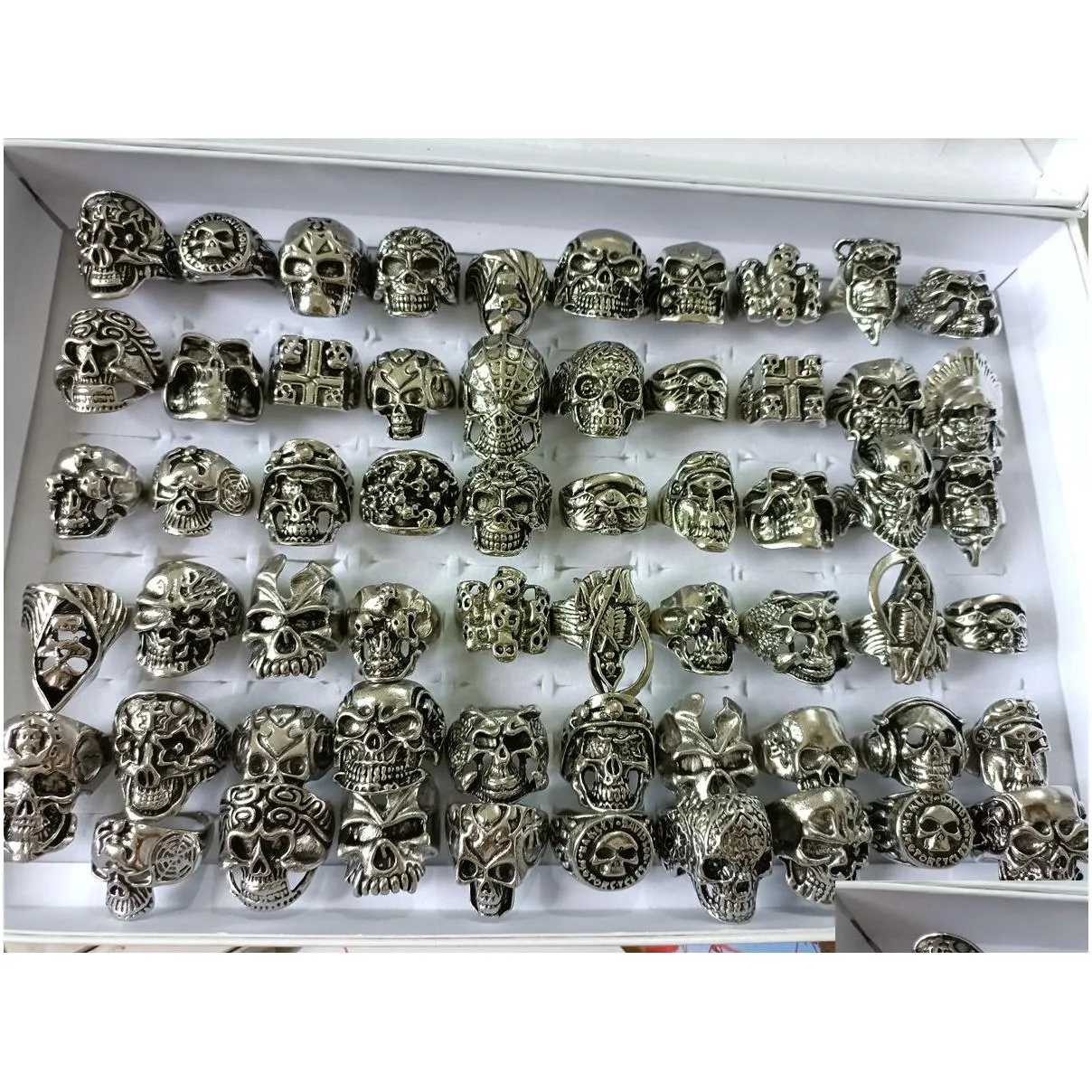 20pcs assort big head skull gothic metal ring wholesale punk style rings for men sz 18-21mm