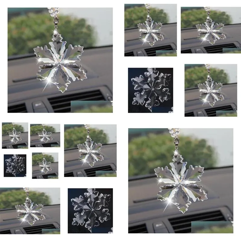 YENTL Car Pendant Transparent Crystal Snowflakes Decoration Suspension Ornaments Sun Catcher Snowflake Hanging Trim Christmas