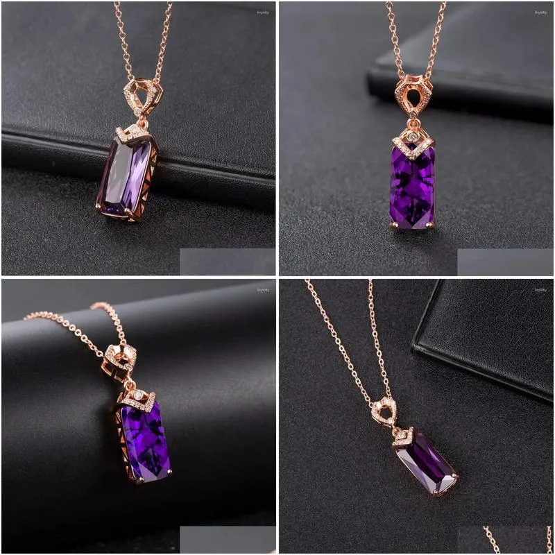 Cluster Rings 18k Yellow Gold Natural Amethyst Pendant Necklace For Women Love Clavicle Chain Valentine`s Day Fine Jewelry Gift