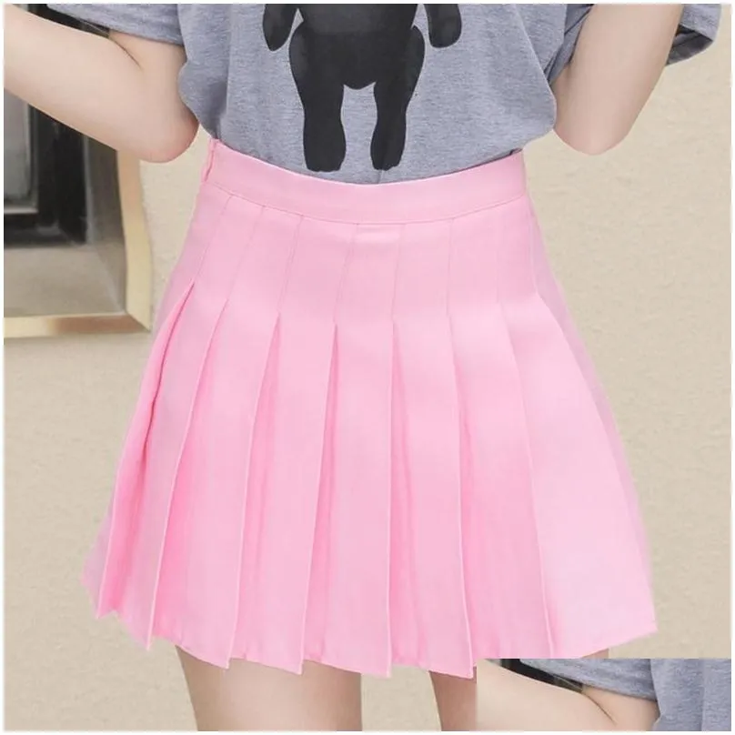 Skirts Women Girls High Waisted Pleated Skater A-Line Mini Skirt With Lining Shorts Simple Solid Color School Uniform Drop Delivery Dhyut