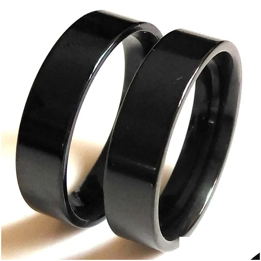 wholesale 50pcs unisex black band rings wide 6mm stainless steel rings for men and women wedding engagement ring friend gift party