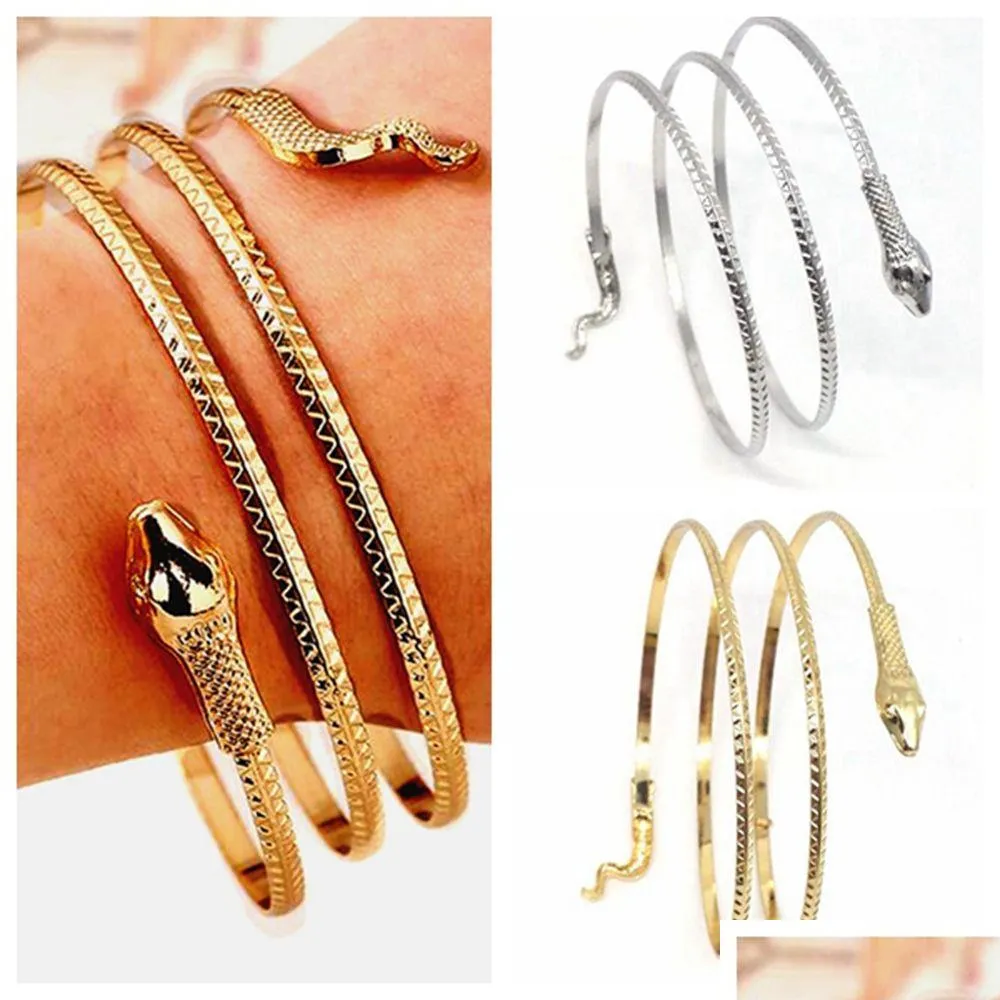 10pcs 70mm diameter punk snake charm banglefashion bracelets metal wristbands wholesale style mixed jewelry lots