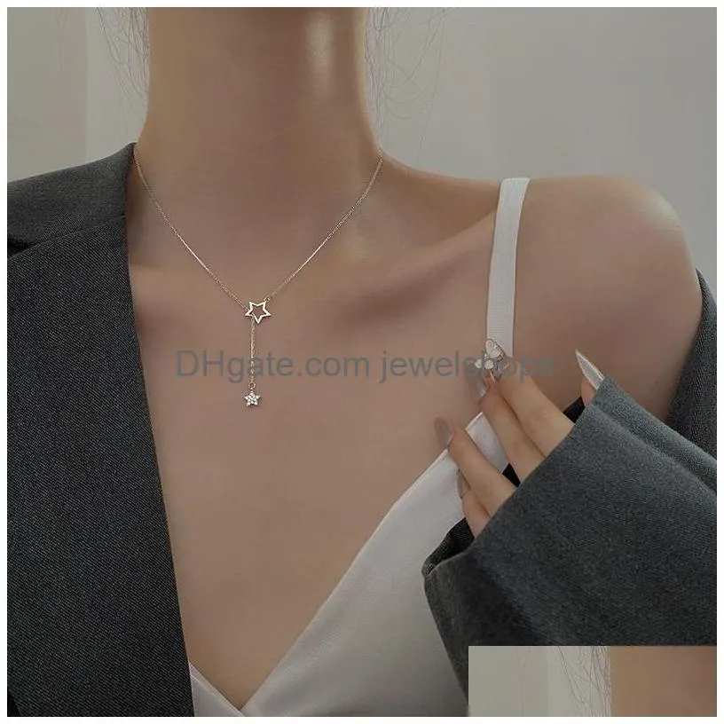 flashing diamond star necklace hollow design female tassel clavicle chain model simple temperament