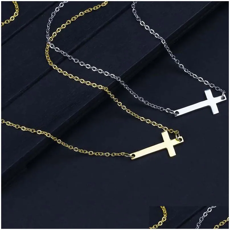 fashion cross pendant necklace for women men stainless steel religious jewelry gold silver plated choker faith gift