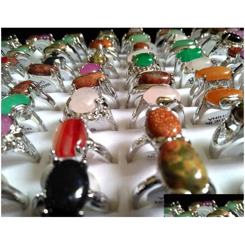 wholesale 50pcs top mix colorful natural stone rings women ladies crystal charm elegant ring fashion rhinestone ring xmas jewelry