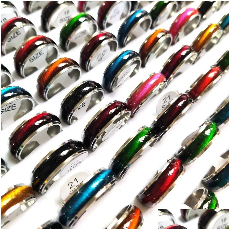 bulk lots 100pcs mixed mens womens colorful band cat eye stainless steel rings width 7mm band sizes assorted wholesale fashion jewelry