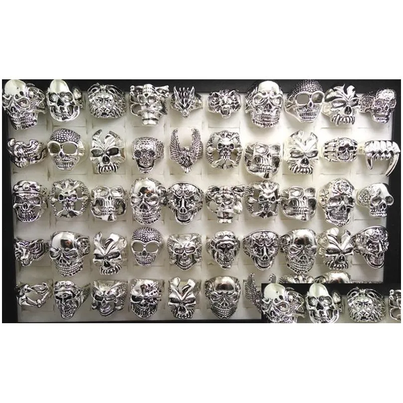 skull skeleton gothic biker rings men`s rock punk ring party favor top styles mix wholesale fashoin cool jewelry lots hot