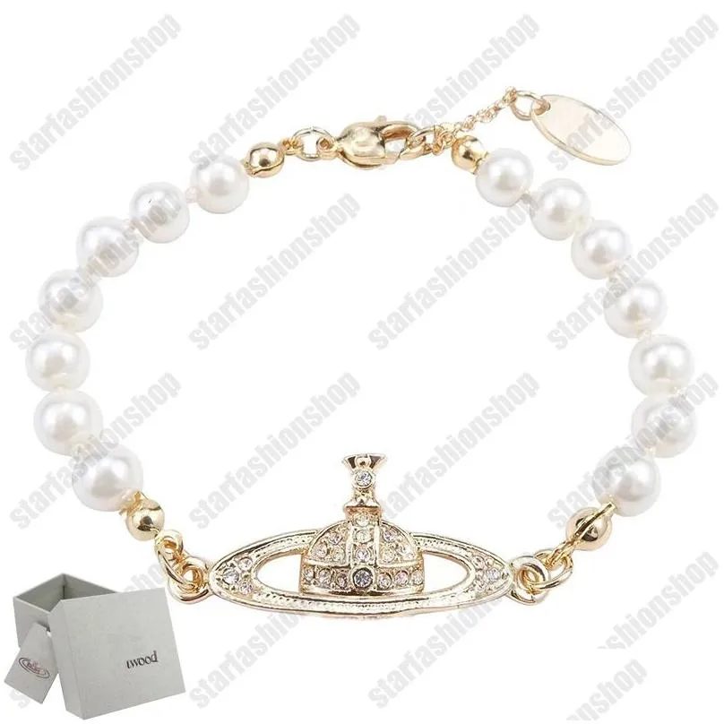 Saturn bracelet with box pearl beaded strand diamond tennis planet bracelets woman gold designer jewelryfashion accessories