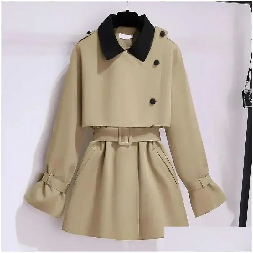 Motorcycle Armor Black Trench Coat Women`s Short Spring And Autumn 2024 Korean Version Age Reducing Fashion Casual Elegant Jacket