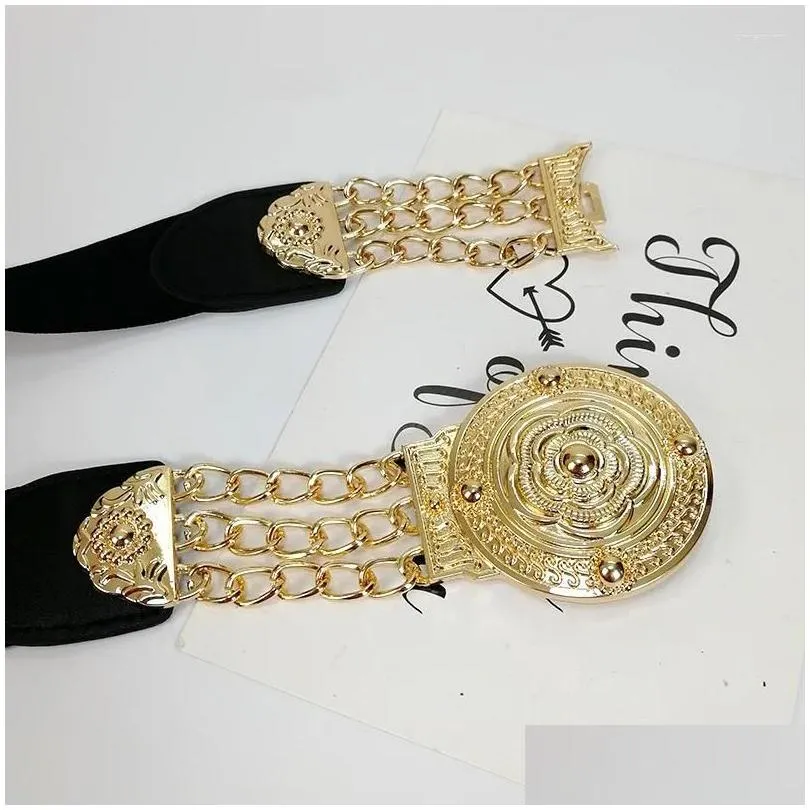 Belts Elastic Waistband Flower Metal Chain Stretchable Trend Belt Women Dress Accessories Designer Luxury