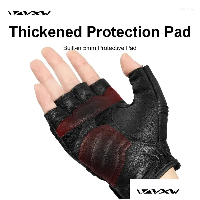 Cycling Gloves VXW Motorcycle Half-Finger Goat Leather Hard Knuckle Protection Breathable Racing Motocross MTB BMX Women Men