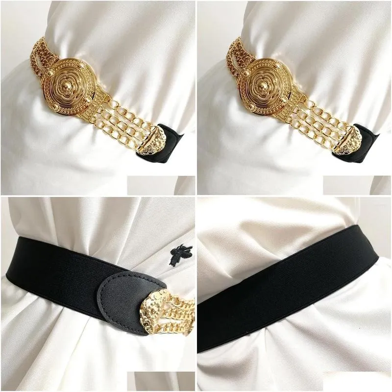 Belts Elastic Waistband Flower Metal Chain Stretchable Trend Belt Women Dress Accessories Designer Luxury