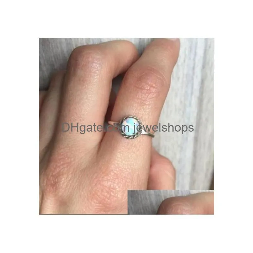 8pcs/set rings set sterling silver natural gemstone fire opal diamond wedding engagement retro simple jewelry gift