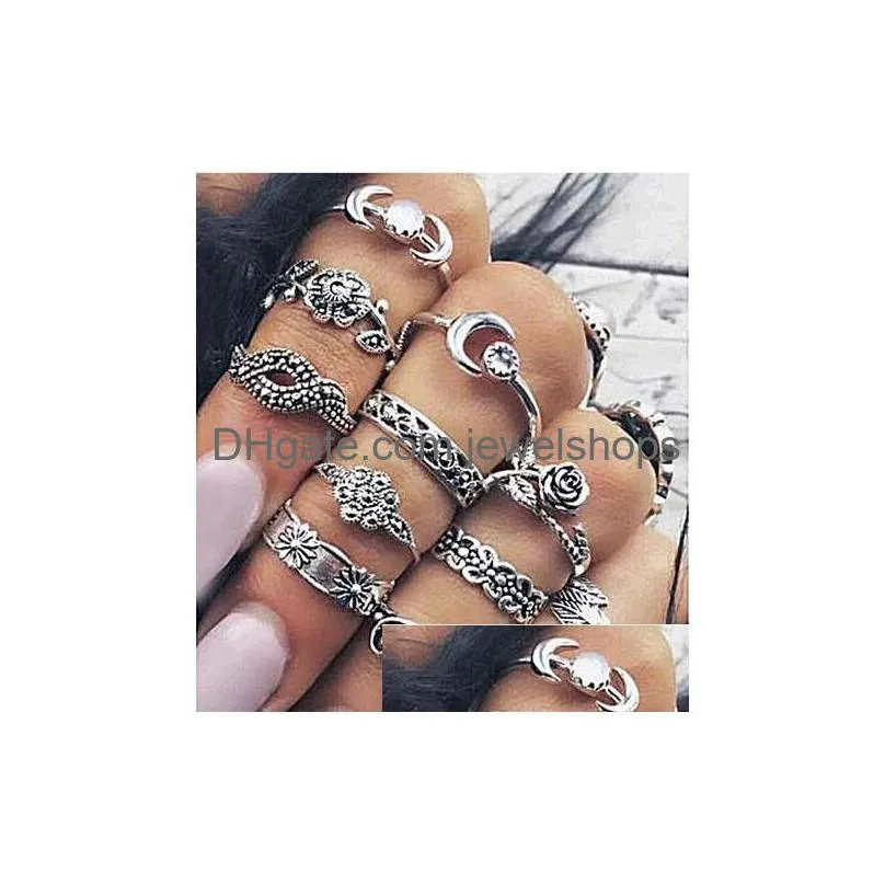 11pcs set silver gold boho fashion arrow moon midi finger knuckle rings jewelry