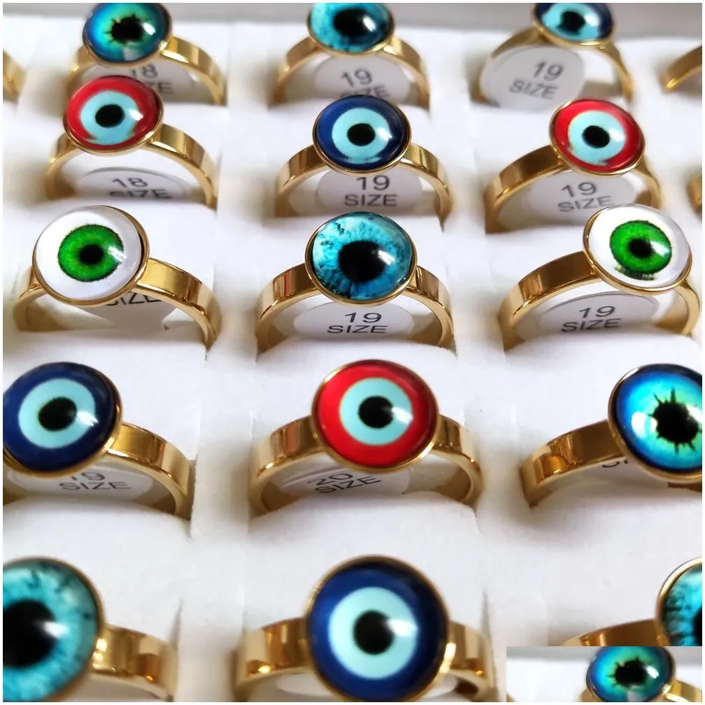 20pcs/lot women`s men`s punk gothic evil`s eye ring cool design gold stainless steel style mix eyeball demon eyed lucky jewelry party