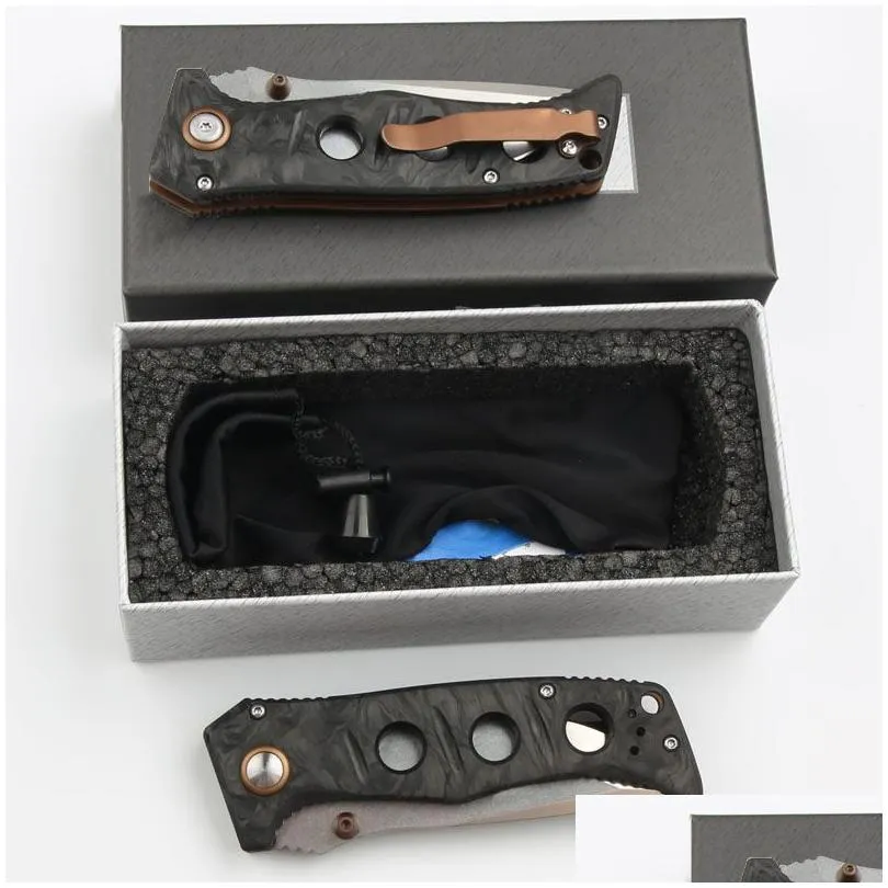 High Quality CK 273-3 High Quaity Folding Knife MAGNACUT Stone wash Drop Point Blade Carbon Fiber with Steel Sheet Handle Outdoor Camping EDC Pocket