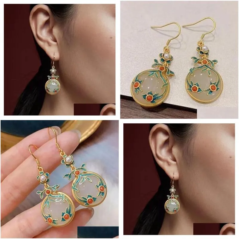 Other Fashion Accessories Natural An Jade Jasper Earrings Womens National Style Elegant Long Drop Delivery Otcly