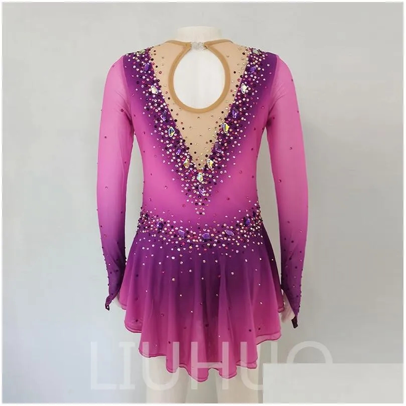 LIUHUO Customize Colors Figure Skating Dress Girls Teens Ice Skating Dance Skirt Quality Crystals Stretchy Spandex Dancewear Ballet Purple Gradient