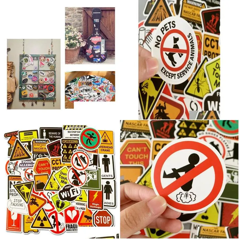 50pcsSet Warning Stickers Danger Banning Signs Reminder Waterproof Decal Sticker to DIY Laptop Motorcycle Luggage Snowboard Car4765509