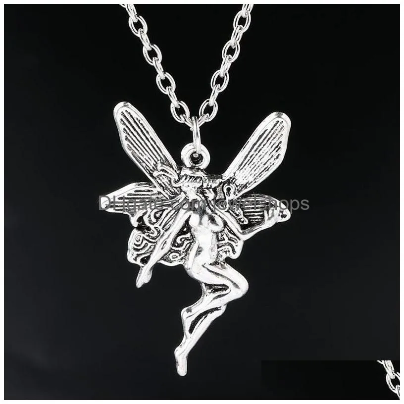 angel fairy pendant necklace vintage fashion statement women cross chain choker jewelry punk goth gothic wicca accessories