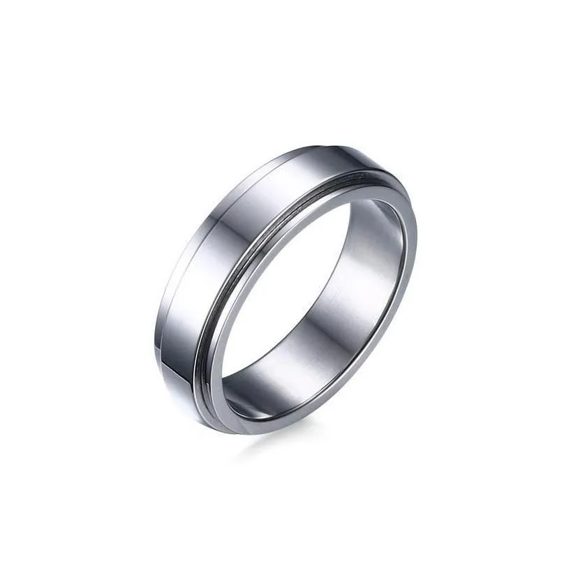6mm spinner ring men stainless steel double loop design biker jewelry