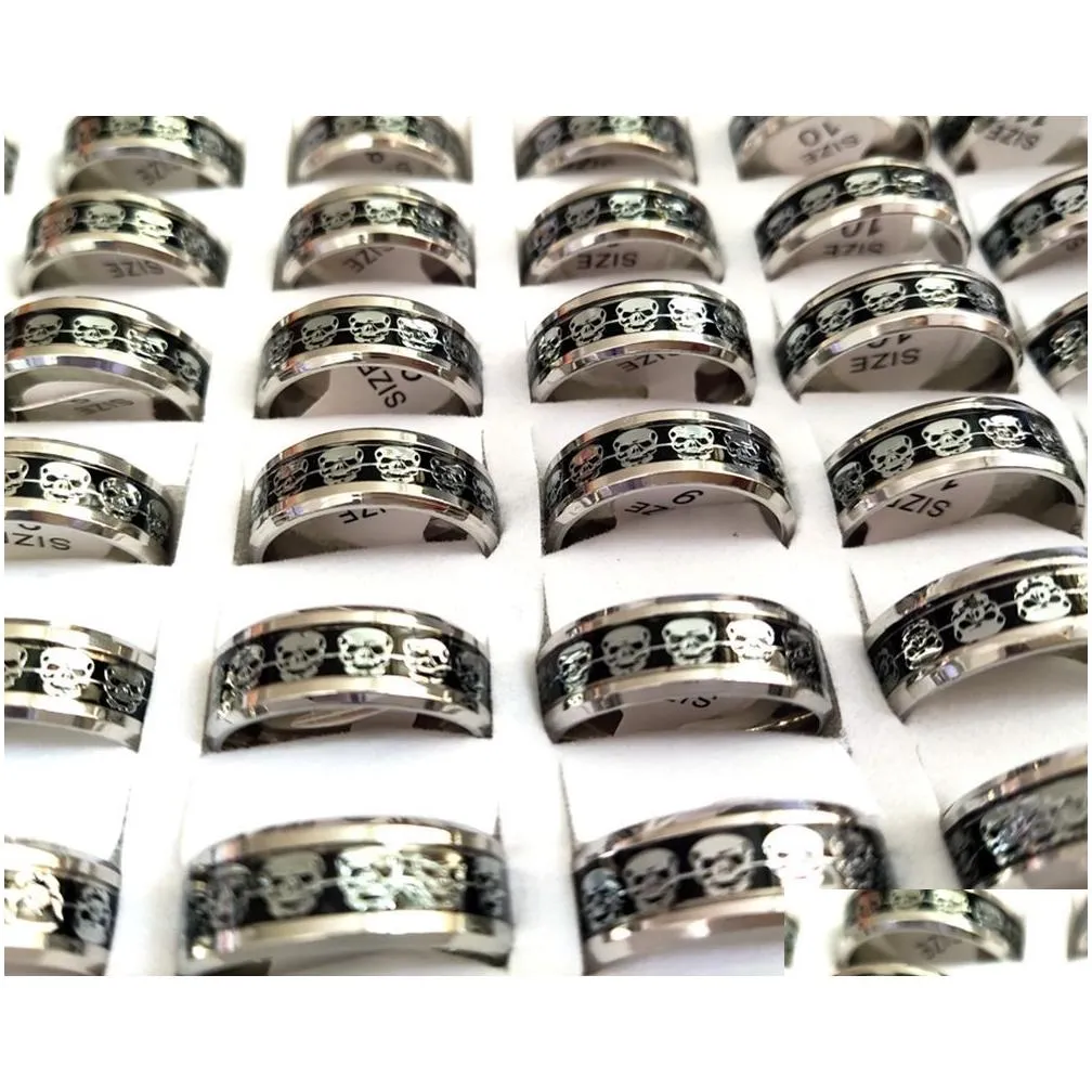 30pcs top quality men`s skull rings stainless steel 316l gothic biker ring comfort-fit rings wholesale jewelry lot