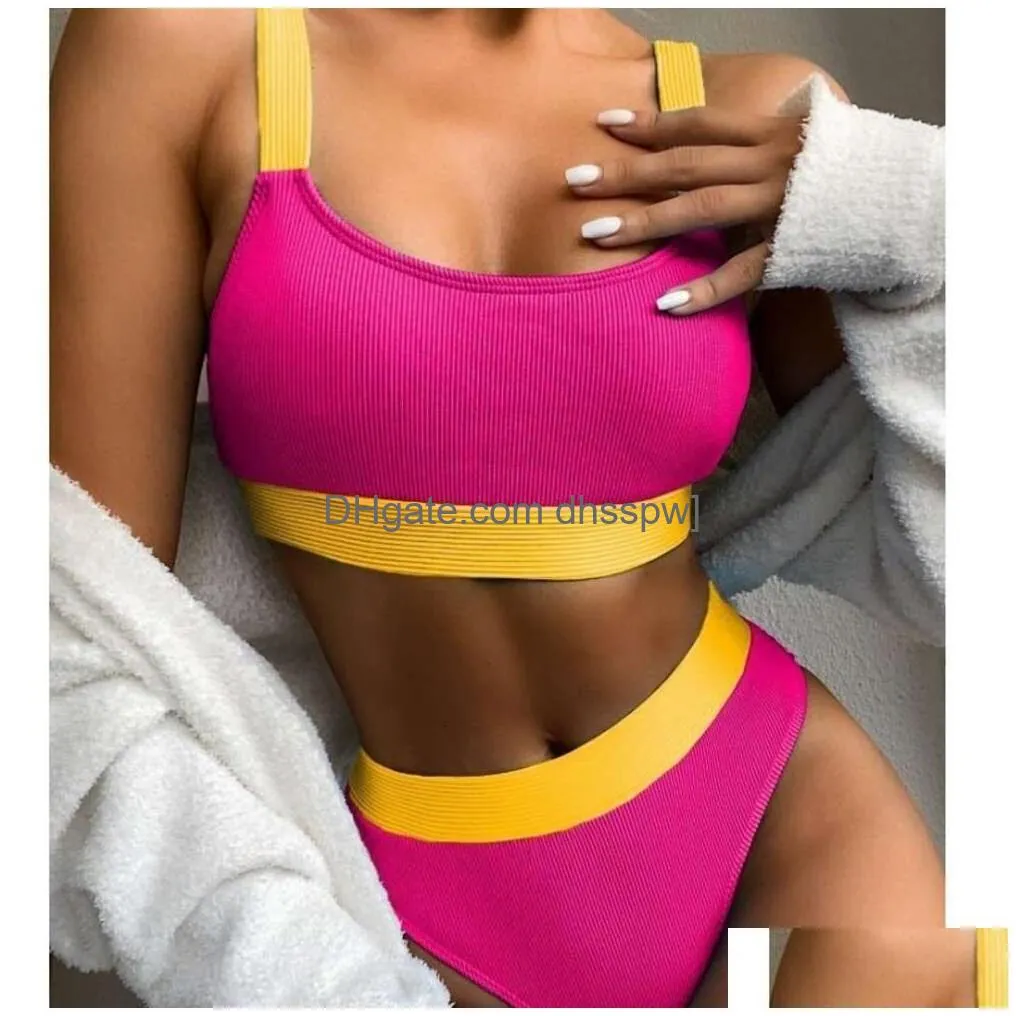 2024 split high waist solid color bikini womens swimsuit